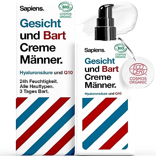 Sapiens Barbershop BIO Gesichtscreme Männer 80 ml - Q10 und Hyaluronsäure Feuchtigkeitscreme Gesicht - Natürliche und Vegane, Nacht und Tages Creme - Made in France Face Moisturizer von Sapiens