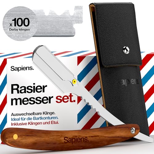 Sapiens Barbershop Bart Rasierer Herren - Rasiermesser mit Weschelklinge - Barber Rasierer + 100 Derby Rasierklingen (1 Jahr Rasur) + Tragetasche - Single Blade Razor Schwarze Edition von Sapiens