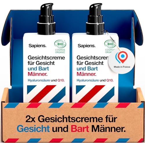 Sapiens Barbershop BIO Gesichtscreme Männer - Q10 und Hyaluron Feuchtigkeitscreme Gesicht - Natürliche und Vegane, Nacht und Tages Creme - Made in France Face Moisturizer - 80 ml (2er Pack) von Sapiens