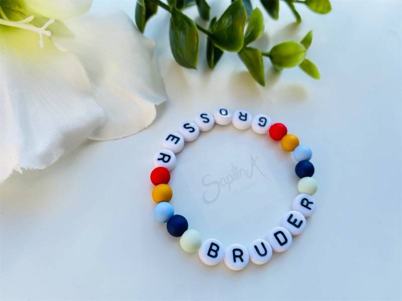 Kinderarmband Großer Bruder Geschwisterkind Armband Für Kinder Regenbogen Geburt Namensarmband Mit Name Perlenarmband Pride von Sapilina