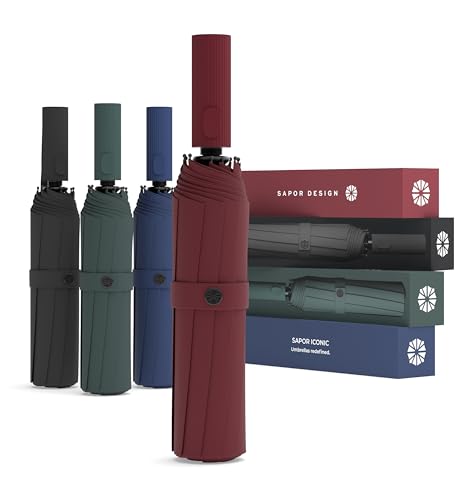 Sapor Design Premium Regenschirm mit Lotus Effekt | sturmfest, windsicher, Auf-Zu-Automatik | edler & eleganter Schirm | stilvoller Taschenschirm (Umbrella) | ICONIC von Sapor Design
