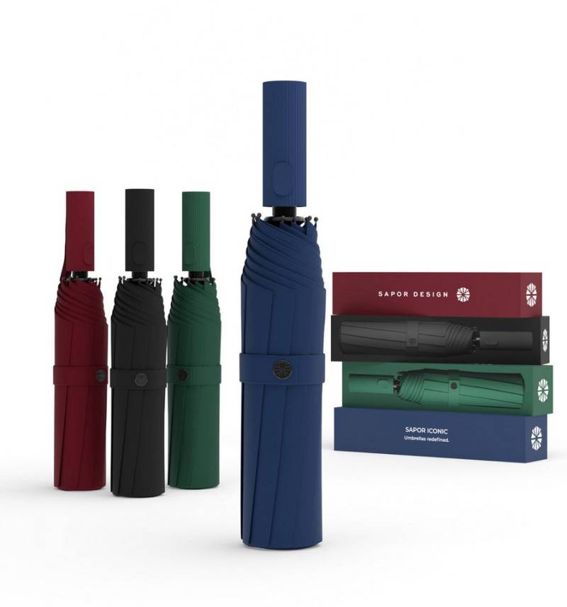 Sapor Design Taschenregenschirm ICONIC, sturmfest, Anti-Bruch Garantie, luxuriöse Verpackung, großes Dach von Sapor Design