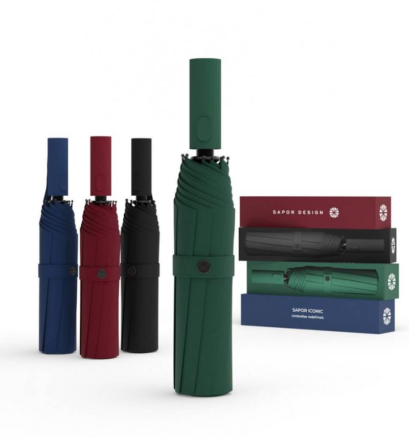 Sapor Design Taschenregenschirm ICONIC, sturmfest, Anti-Bruch Garantie, luxuriöse Verpackung, großes Dach von Sapor Design