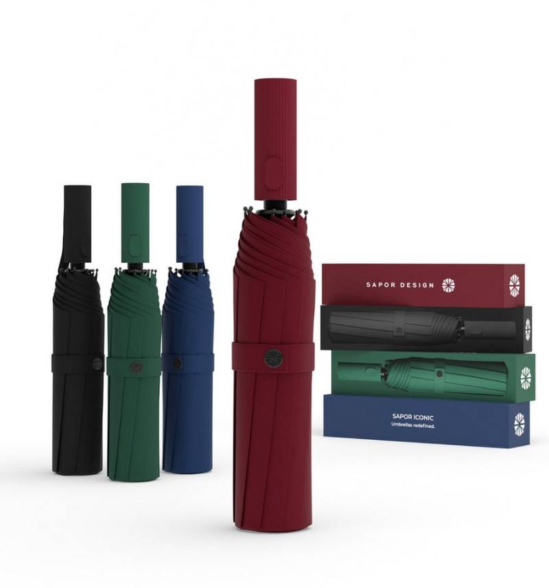 Sapor Design Taschenregenschirm ICONIC, sturmfest, Anti-Bruch Garantie, luxuriöse Verpackung, großes Dach von Sapor Design