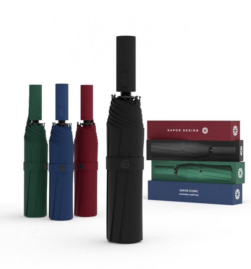 Sapor Design Taschenregenschirm ICONIC, sturmfest, Anti-Bruch Garantie, luxuriöse Verpackung, großes Dach von Sapor Design