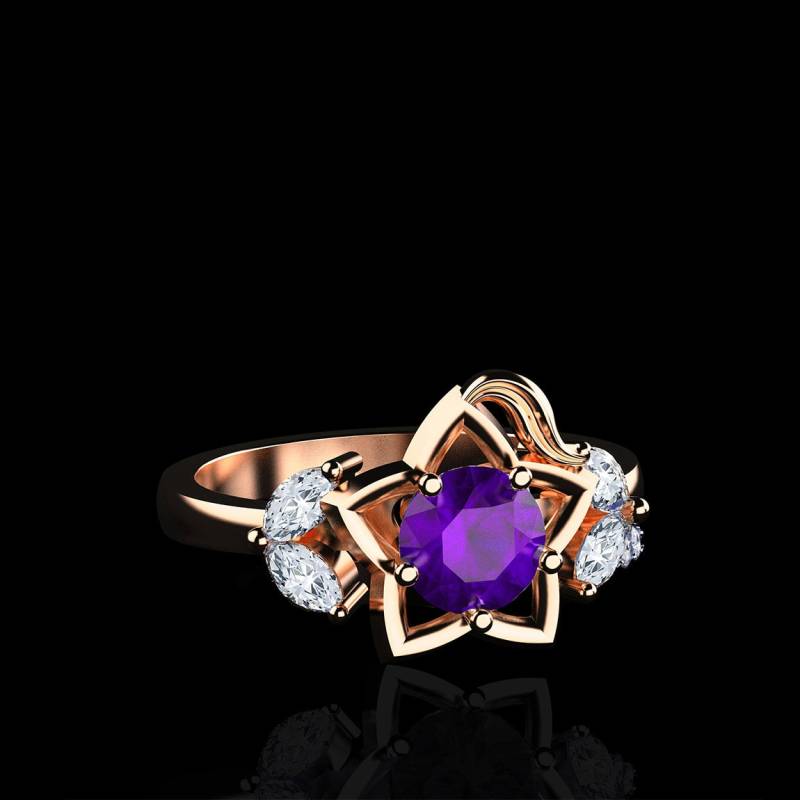 Destiny - Natürlicher Amethyst & Diamant Inspirierter Kingdom Hearts Ring von SapphireDesignStudio