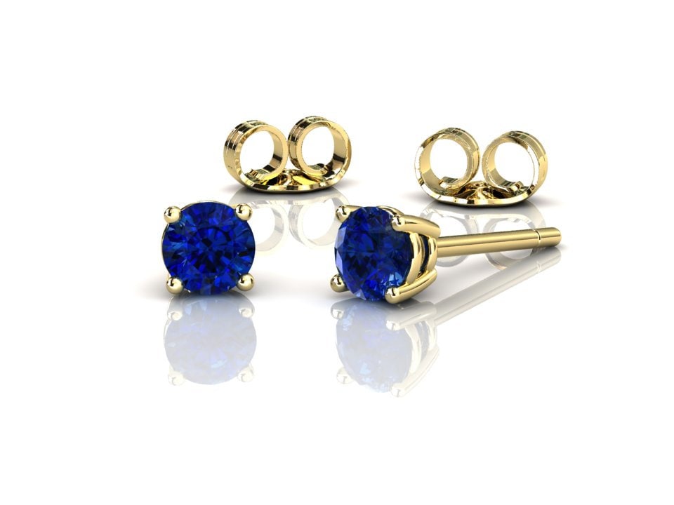 Blaue Saphir Ohrstecker, 14K Massives Gelbgold 4 Korb Set Ohrringe, Damen Schmuck, September Geburtsstein, Jahrestag Geschenk von SapphireJewelStudio