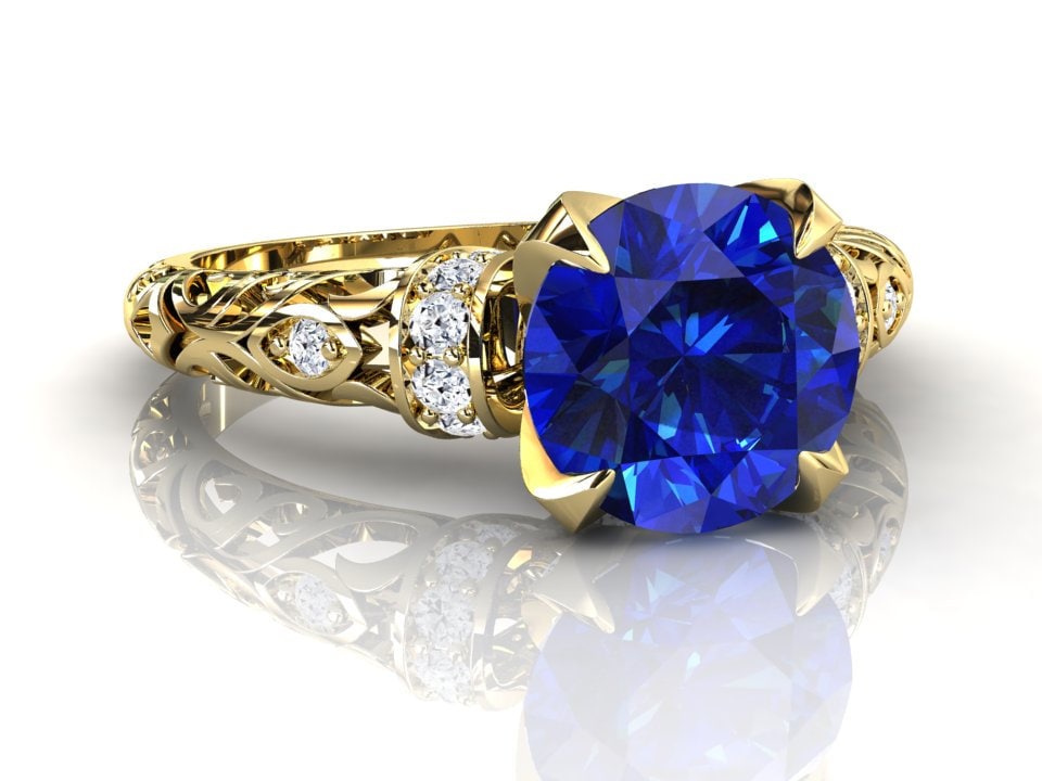 Blauer Saphir Verlobungsring Für Frauen, Gelbgold Verlobungsring, Edelstein von SapphireJewelStudio
