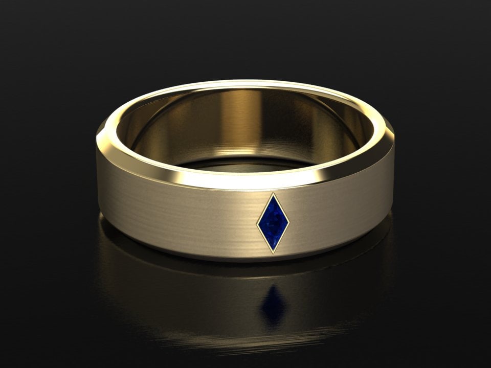 Herren Ehering, Saphir 6, 5mm Band, Gebürstet Finish Mitte, Unisex, Blau Massiv Gelbgold von SapphireJewelStudio