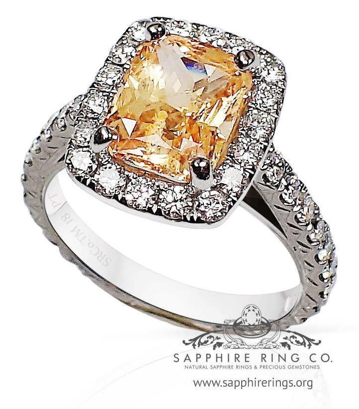 Pfirsich Natürlicher Saphir Und Diamant Ring-4.06 Tcw Kissen Platin-7 Gramm Ring von SapphireRingCo