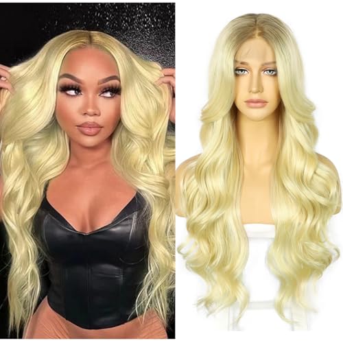Sapphirewigs 613 Blonde Lace Front Perücke Ombre Synthetische Körper Welle Perücken Damen Party Datum Tägliche Tragen Natürlich Aussehen Weihnachten 26 inch von Sapphirewigs