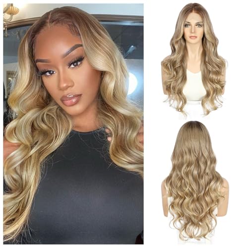 Sapphirewigs Blond Lace Front Perücke Synthetische Körper Welle Blond Balayage Perücken Damen Party Date Tägliche Tragen Natürlich Aussehen Weihnachten 26inch von Sapphirewigs
