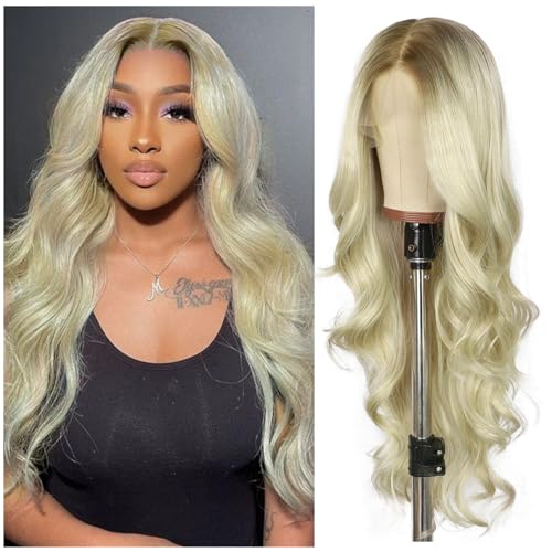 Sapphirewigs Hell Blonde 13x4 Lace Front Perücke Synthetische Körper Welle Perücken Damen Party Date Tägliche Tragen Natürlich Aussehen Weihnachten 26inch von Sapphirewigs