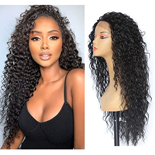 Sapphirewigs Lockige Schwarze Lace Front Perücke Synthetische Perücken für Frauen Lockige 13x3 Tägliche Tragen Party Weihnachten Halloween Hitzebeständige 26 inch von Sapphirewigs