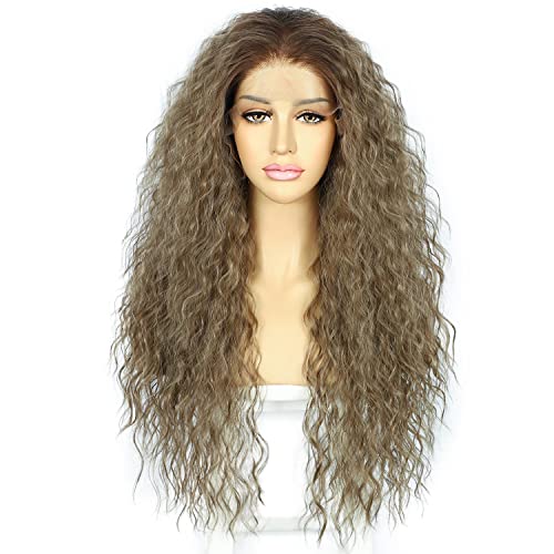 Sapphirewigs Loose Wave Lace Front Perücke Dunkelbraun Curly Synthetische Perücken für Frauen 13x3 Tägliche Tragen Party Weihnachten Halloween Hitzebeständige 26 inch von Sapphirewigs