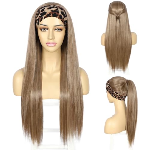 Sapphirewigs Stirnband Perücke glatte Haare Damen Hell Braun Synthetische Stirnband Perücken Tägliche Abnutzung Hitzeständige 26 Zoll von Sapphirewigs