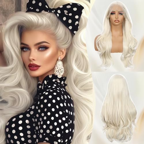 Sapphirewigs weiße Lace Front Perücke Welle synthetische Spitze vorne Perücken für Frauen lange Haare tägliche Weihnachten Halloween 26 Zoll von Sapphirewigs