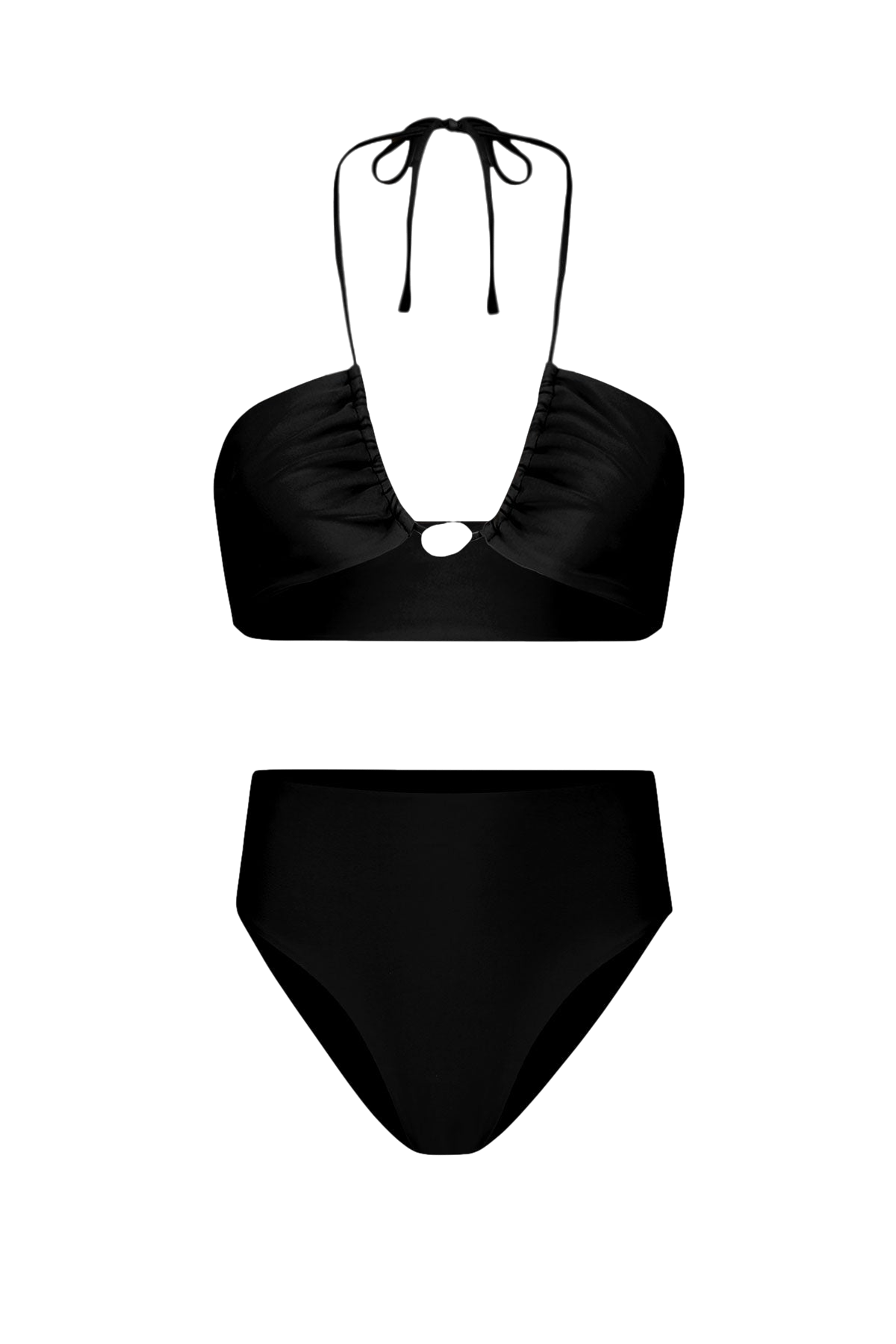 Bahia Bikini with Pearl & High-Waisted Bottom in Black - Bottom von Sara Cristina