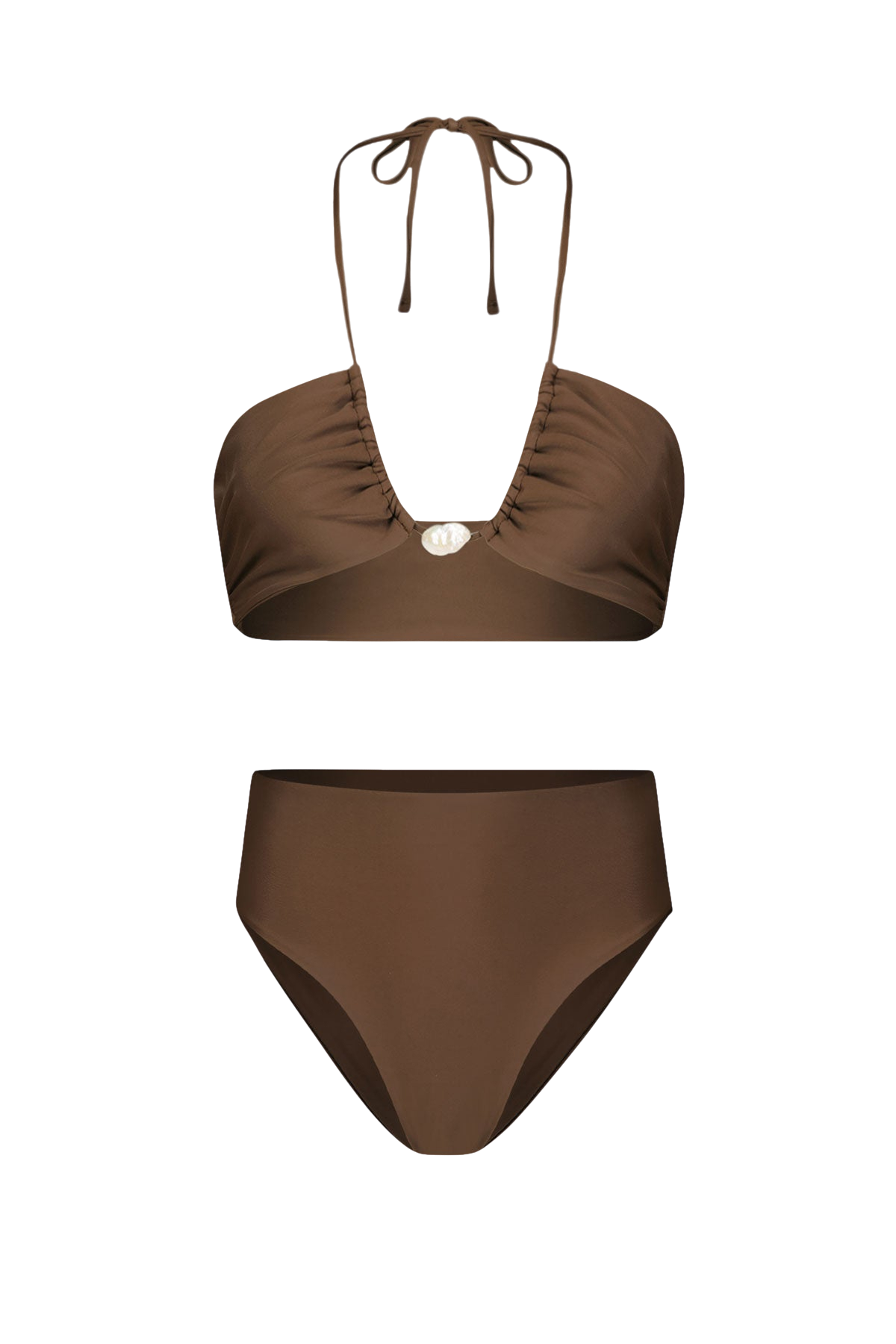 Bahia Bikini with Pearl & High-Waisted Bottom in Brown - Bottom von Sara Cristina