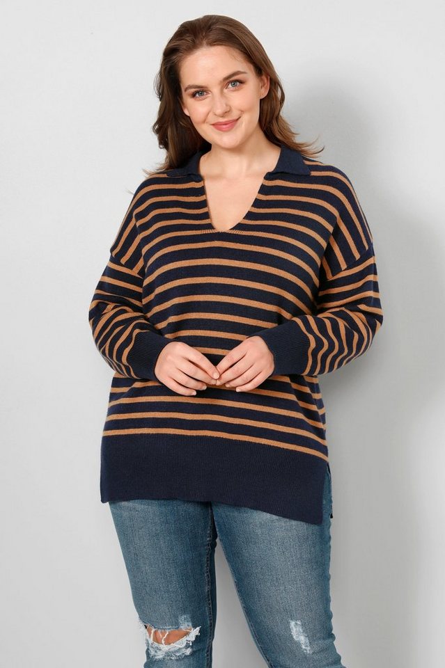 Sara Lindholm Strickpullover Pullover oversized Ringel Polokragen Langarm von Sara Lindholm