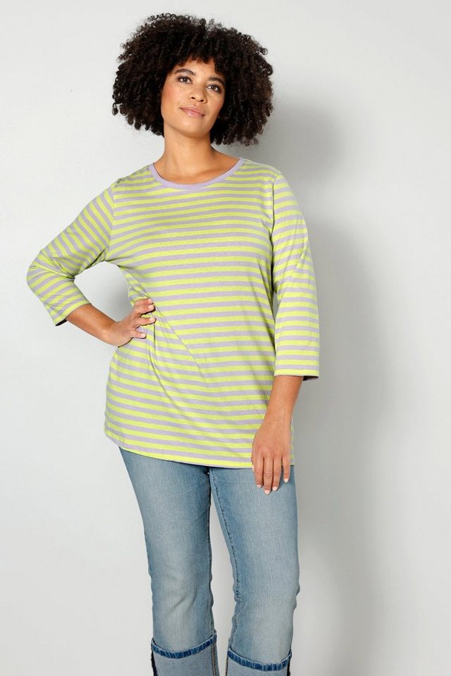 Sara Lindholm Strickpullover T-Shirt Classic Fit Ringel farbiger Rundhals von Sara Lindholm