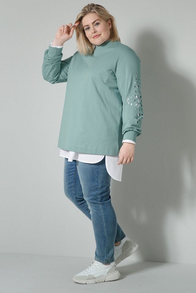 Sara Lindholm Sweatshirt Sweatshirt Rundhals Langarm mit Lochstickerei von Sara Lindholm