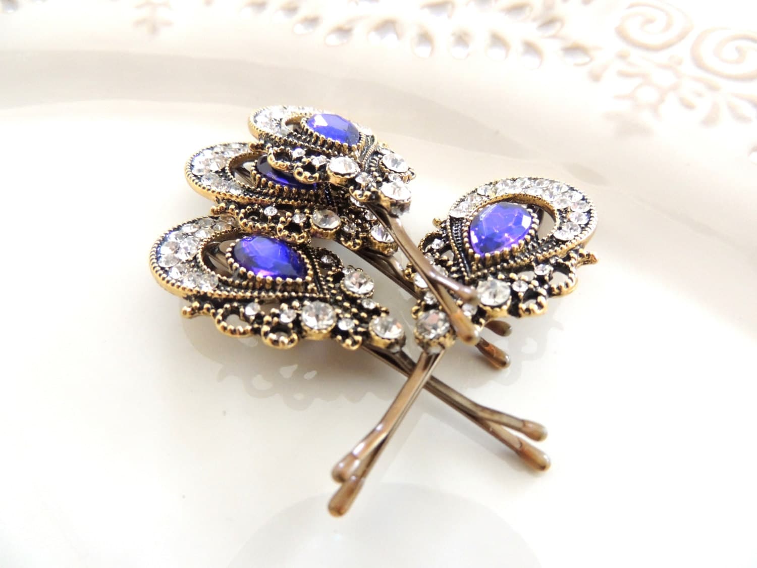 Vintage Antique Style Haarnadel, Braut Schmuck, Blaue Haarspange, Erstaunliche Hairpin Mit Blue Royal Stone, Bobby Pins von SaraAttaliDesign