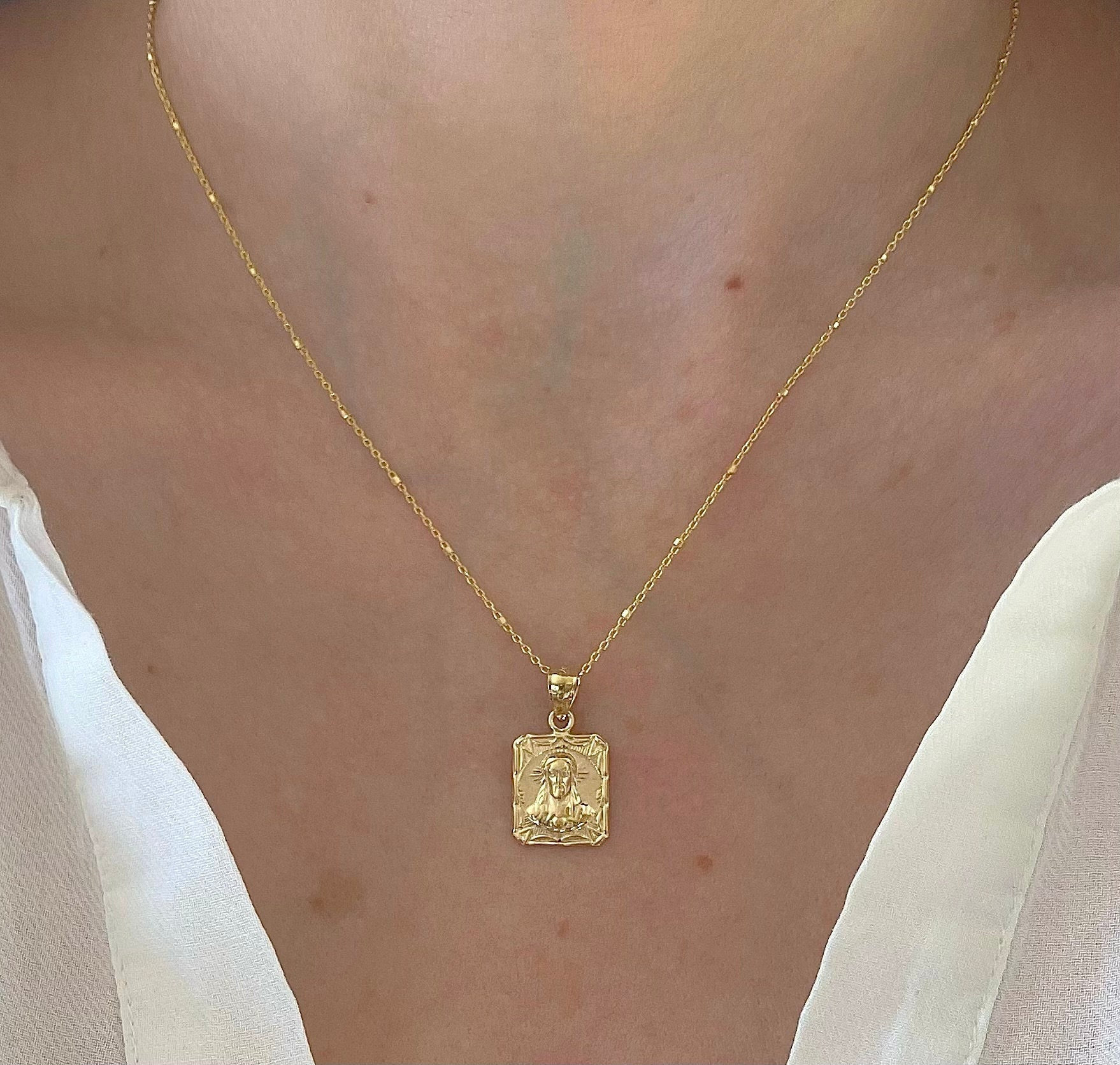 14K Solid Gelb Gold Rechteck Jesus Christus/Jungfrau Maria Platte Charm Anhänger | Doppelseitiger Schutz 14K Solid Gelb Gold Rechteck Jesus Christus/Jungfrau Maria Platte Charm Anhänger | Doppelseitiger Schutz von SaraKayJewelry