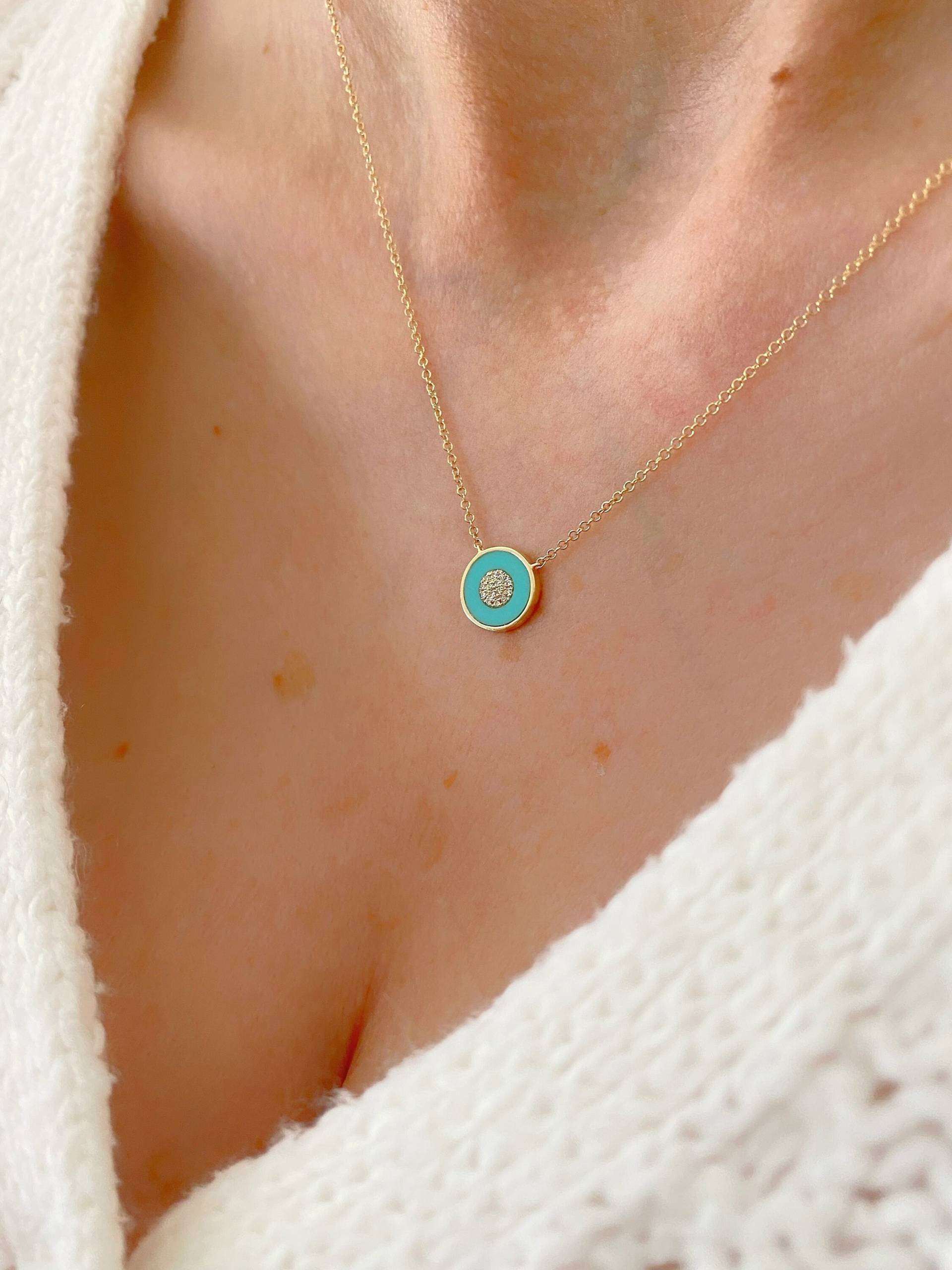 Evil Eye Halskette | 14K Solid Gelbgold Türkis Diamant Schutz Geschenk Für Sie Evil Eye Halskette | 14K Solid Gelbgold Türkis Diamant Schutz Geschenk Für Sie von SaraKayJewelry