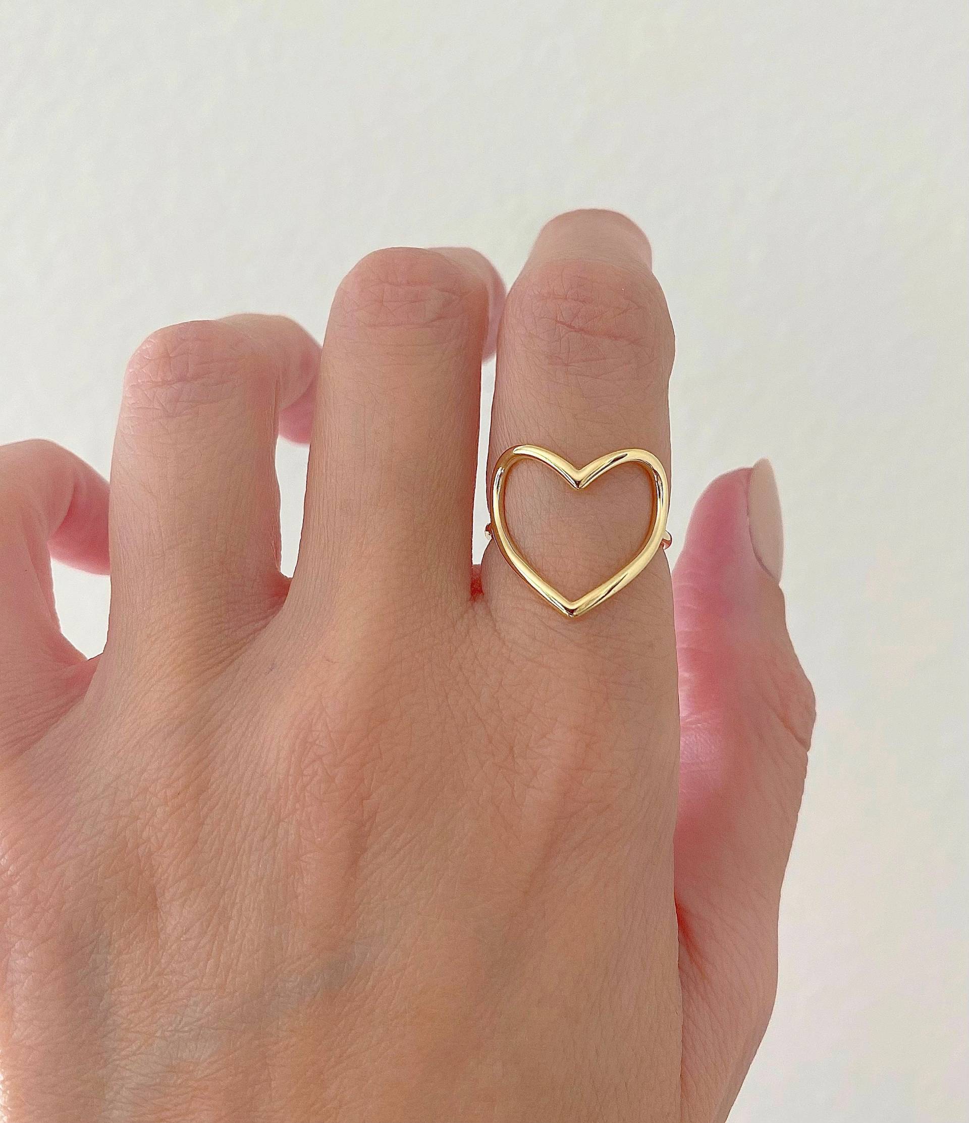 Großer Offener Herzring Aus 14K Gelbgold | Goldherz Ring Freundschaftsring| Offenes Herz Statement Geschenk Für Sie von SaraKayJewelry