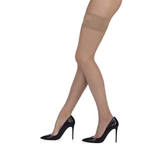 Sarah Borghi Strümpfe Selbsthaltende Velour Damen 15 Den mit Lycra, Spitzenstrumpfhalter und verstärkter Spitze, Hergestellt in Italien von Sarah Borghi