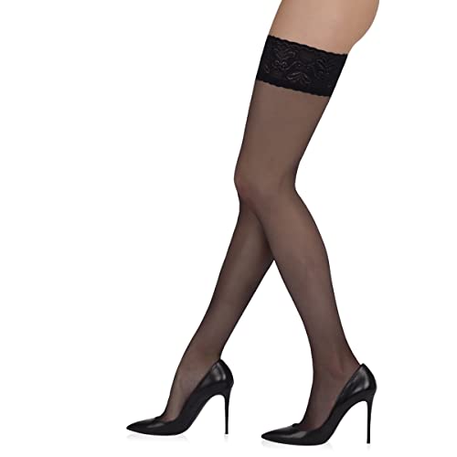 Sarah Borghi Strümpfe Selbsthaltende Velour Damen 15 Den mit Lycra, Spitzenstrumpfhalter und verstärkter Spitze, Hergestellt in Italien von Sarah Borghi