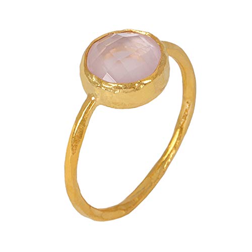 Sarah Bosman Ring Damen Gold Rosenquarz - Damenring Silber Vergoldet Eingefasster rosa Edelstein - 9 mm Durchmesser - Größe 52 - SAB-R02ROSQUAg-52 von Sarah Bosman