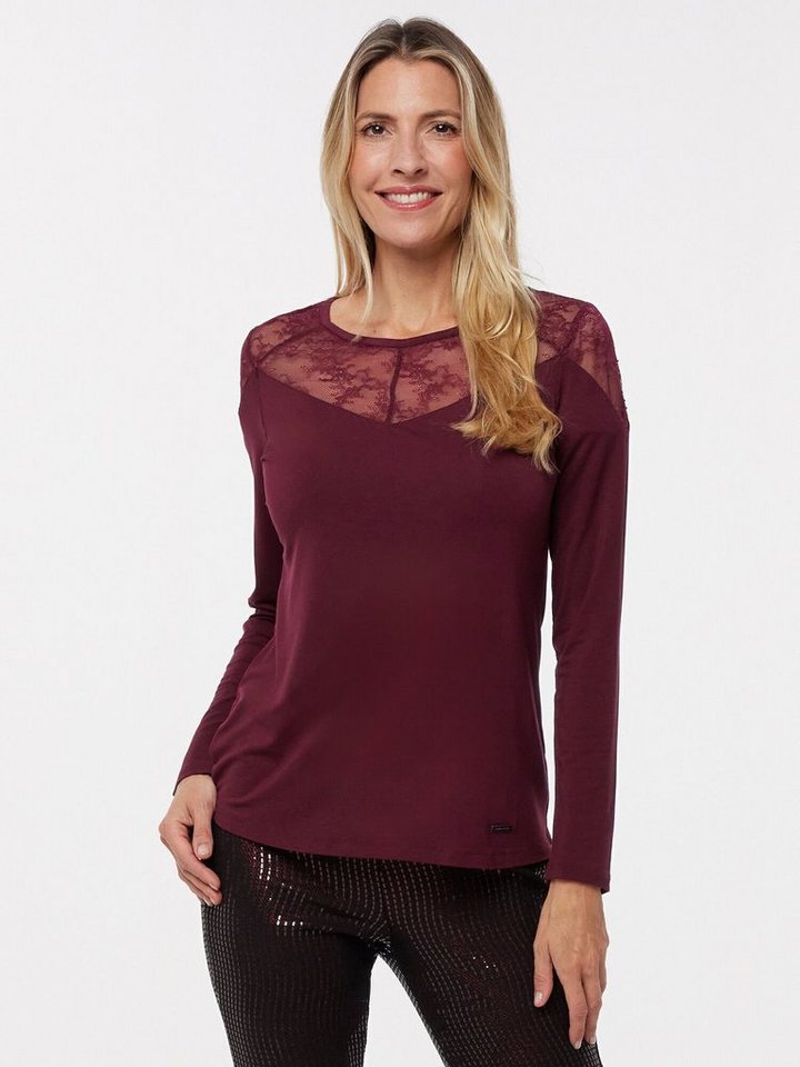 Sarah Kern Langarmshirt Langarmbluse figurbetont (Packung, 2er-Pack) mit Spitzeneinsatz von Sarah Kern