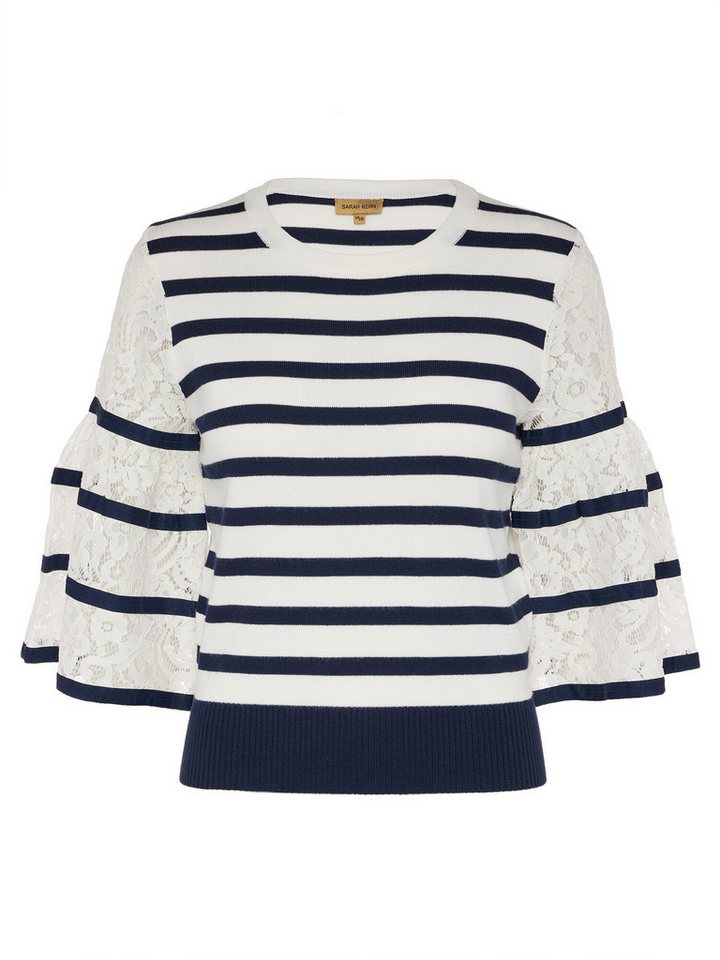 Sarah Kern Langarmshirt Rundhalspullover figurumspielend mit Trompetenärmeln in Spitzenbesatzware von Sarah Kern