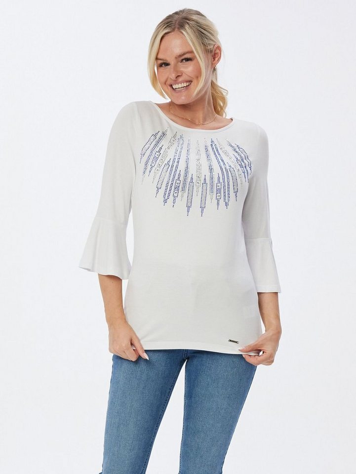 Sarah Kern Langarmshirt Volantshirt koerpernah mit Schmucksteinverzierung von Sarah Kern