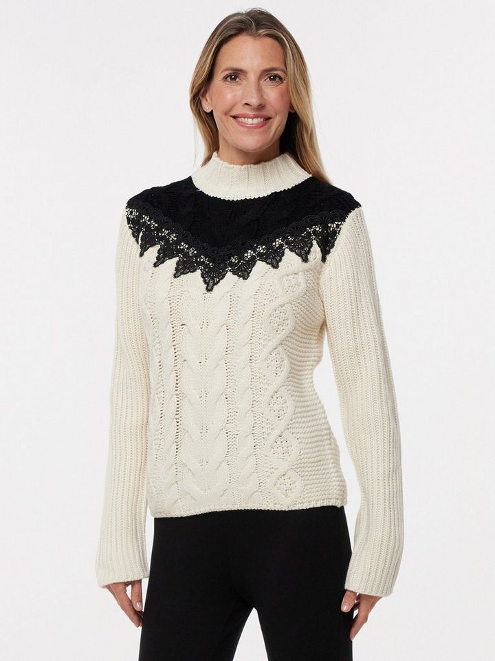 Sarah Kern Stehkragenshirt Strickpullover koerpernah mit Zopfmuster und Spitze von Sarah Kern