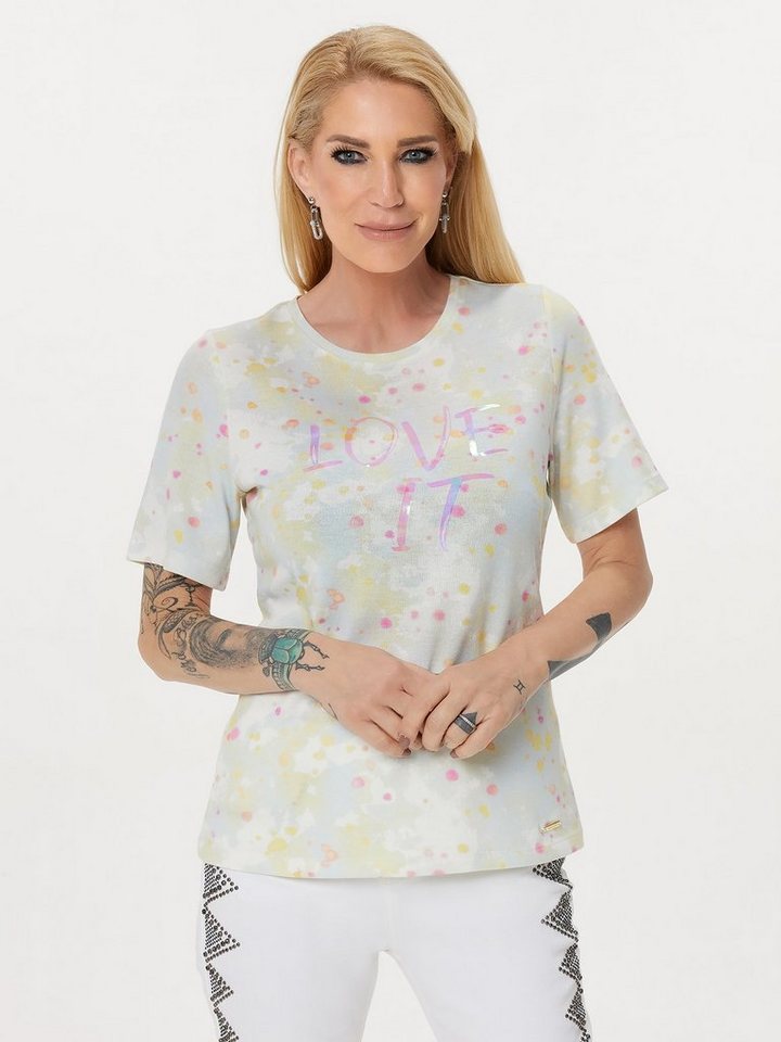 Sarah Kern Kurzarmshirt Strickshirt koerpernah mit Love it"- Aufdruck" von Sarah Kern