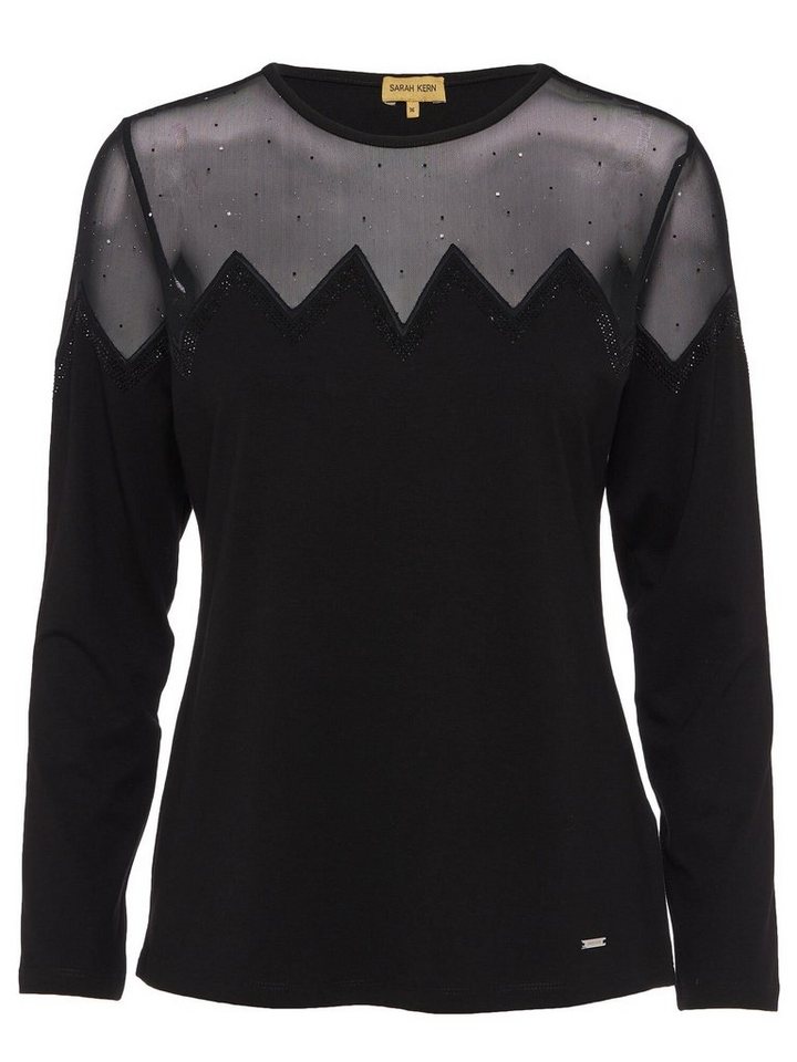 Sarah Kern Langarmshirt Longsleeve figurbetont mit transparentem Besatz von Sarah Kern