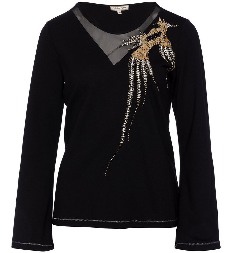 Sarah Kern Langarmshirt Sweatshirt figurumspielend mit Vogelmotiv aus Pailletten und Schmucksteinen von Sarah Kern