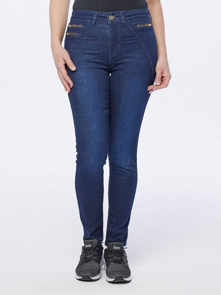 Sarah Kern Skinny-fit-Jeans Röhren-Denim figurbetont mit Schmuckdetail von Sarah Kern