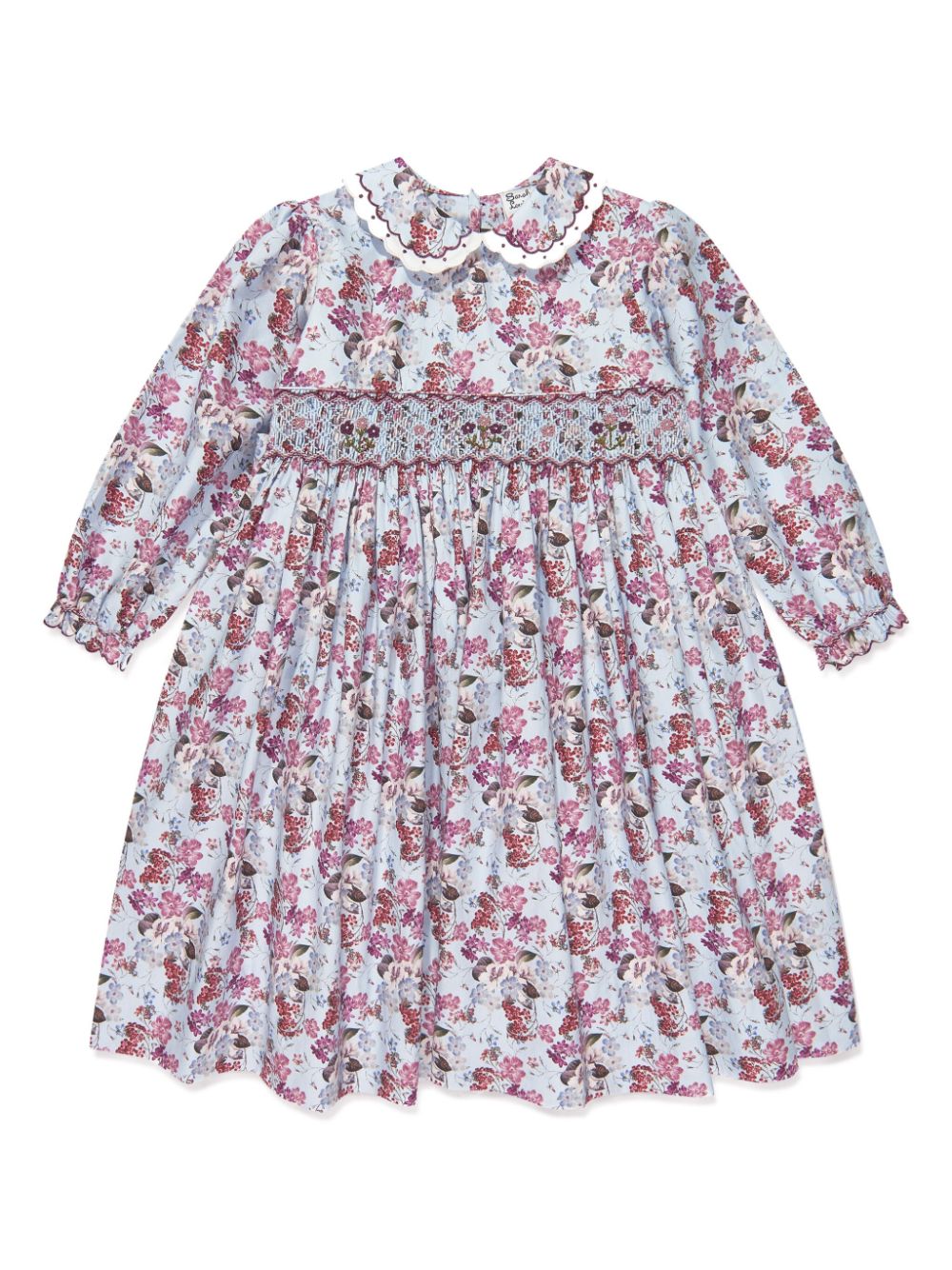 Sarah Louise floral-print smocked dress - Blau von Sarah Louise