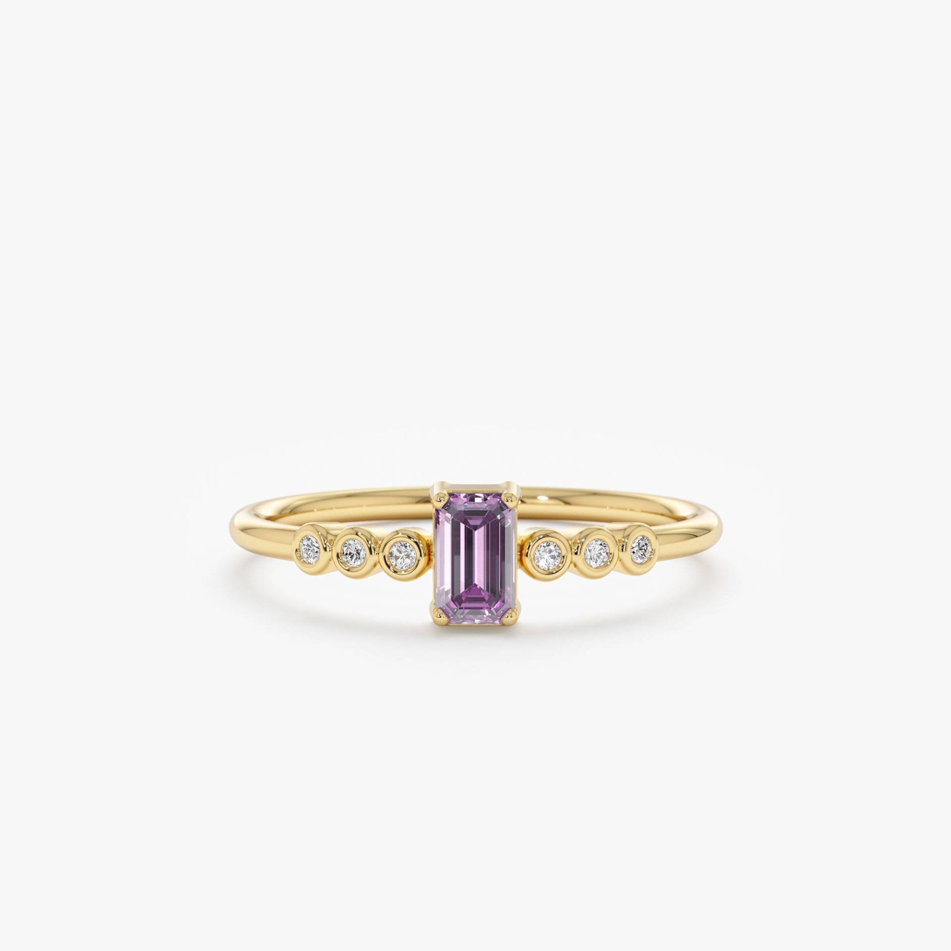 14K Amethyst Ring, Diamant Massivgold, Zargenfassung, Verlobungsring, Edelstein, Zierlicher Goldring, Rose, Weiss, Gelb, Cher von SarahEliseJewelry