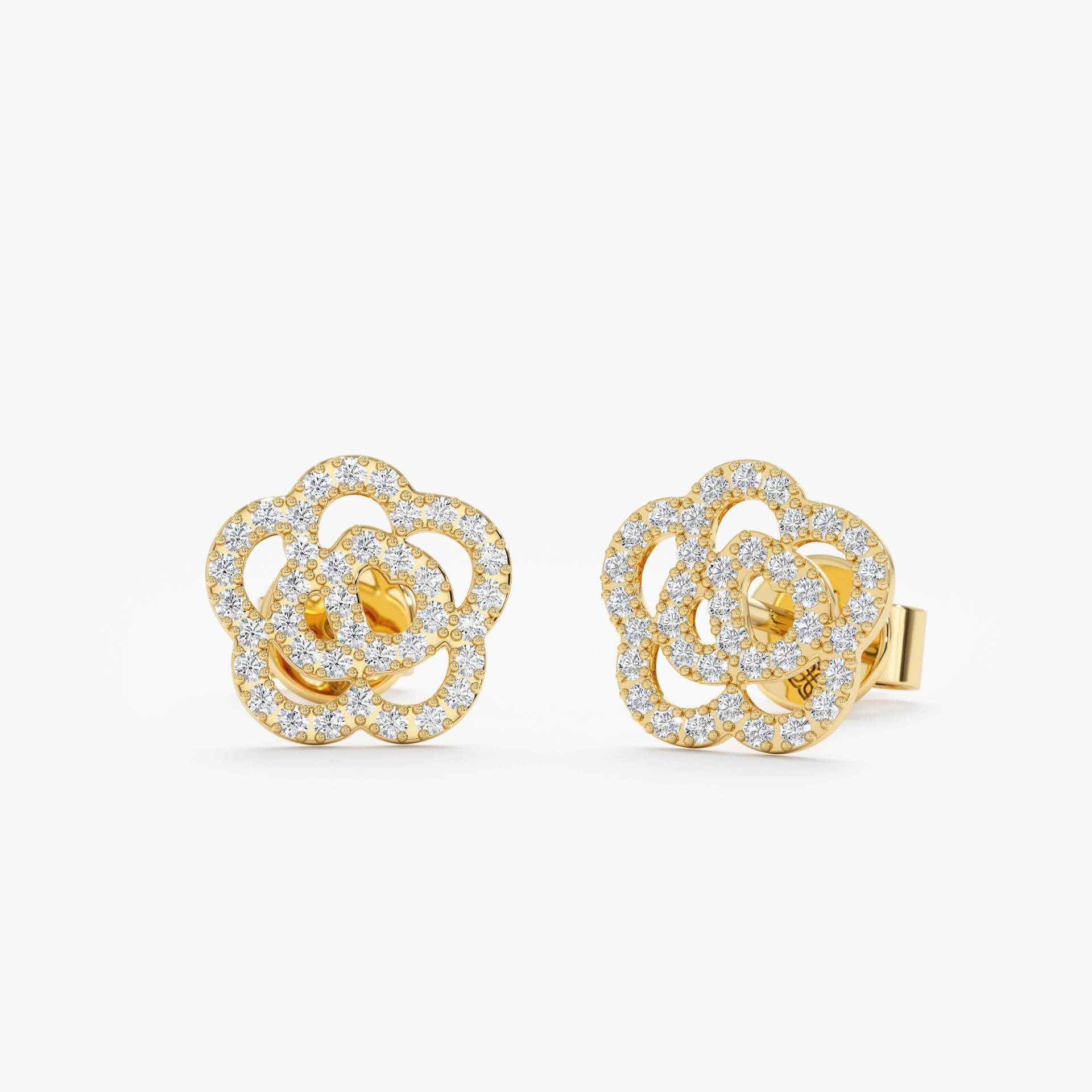 14K Diamant Blumen Ohrstecker, Solid Gold, Rose Ohrringe, Micro Pave Diamanten, Minimalist Zierliche Geschenk Für Sie von SarahEliseJewelry