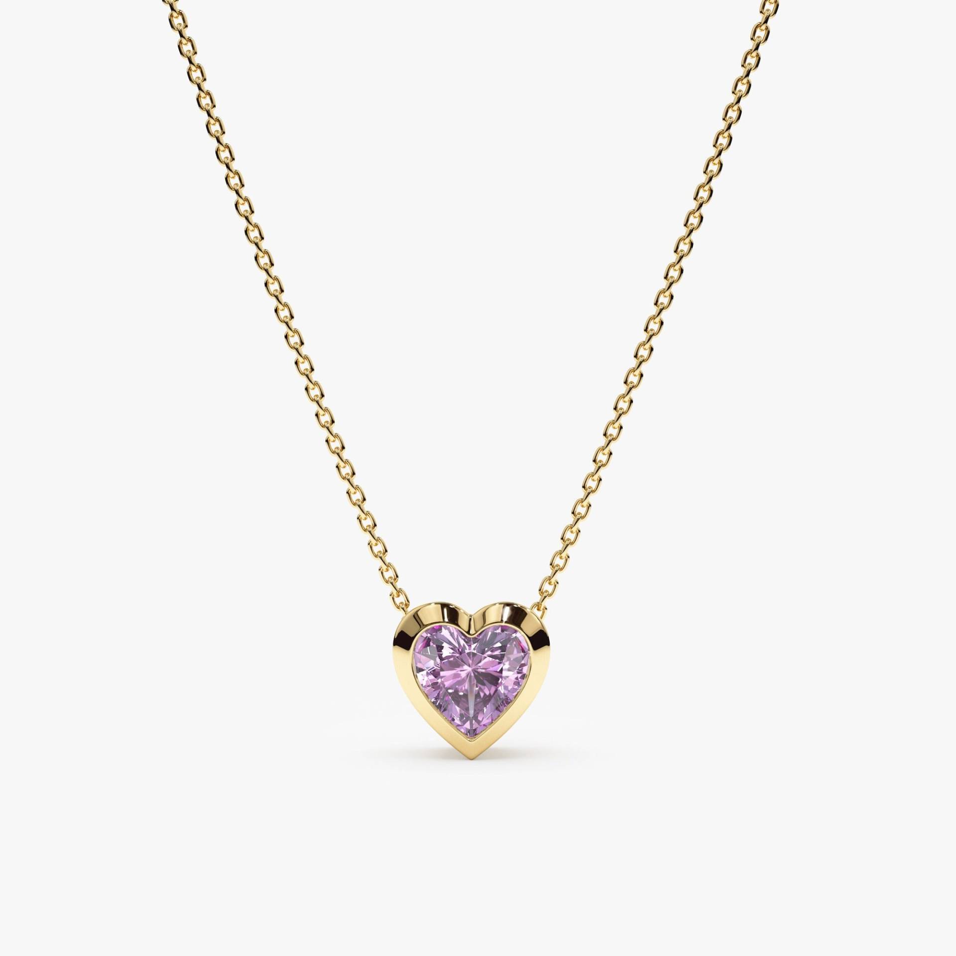 14K Gold Amethyst Halskette, Herz Herzform Natürlicher Edelstein, Solid Birthstone Layering Ashly von SarahEliseJewelry