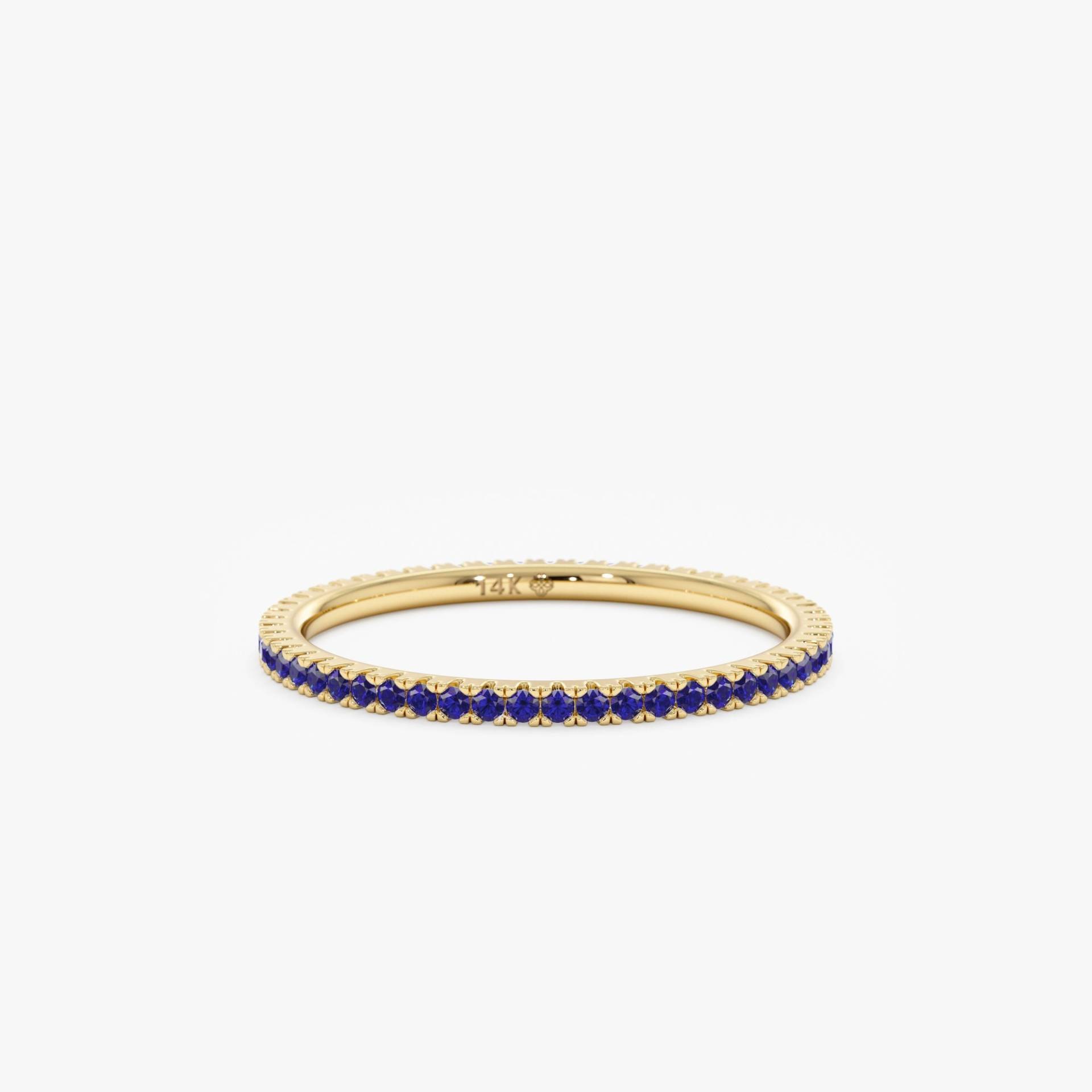 14K Gold Blauer Saphir Ring, Massivgold Zierliche Eternity Ehering, Dünne Stapelring, Weiß, Rose, Gelb, Kiki von SarahEliseJewelry