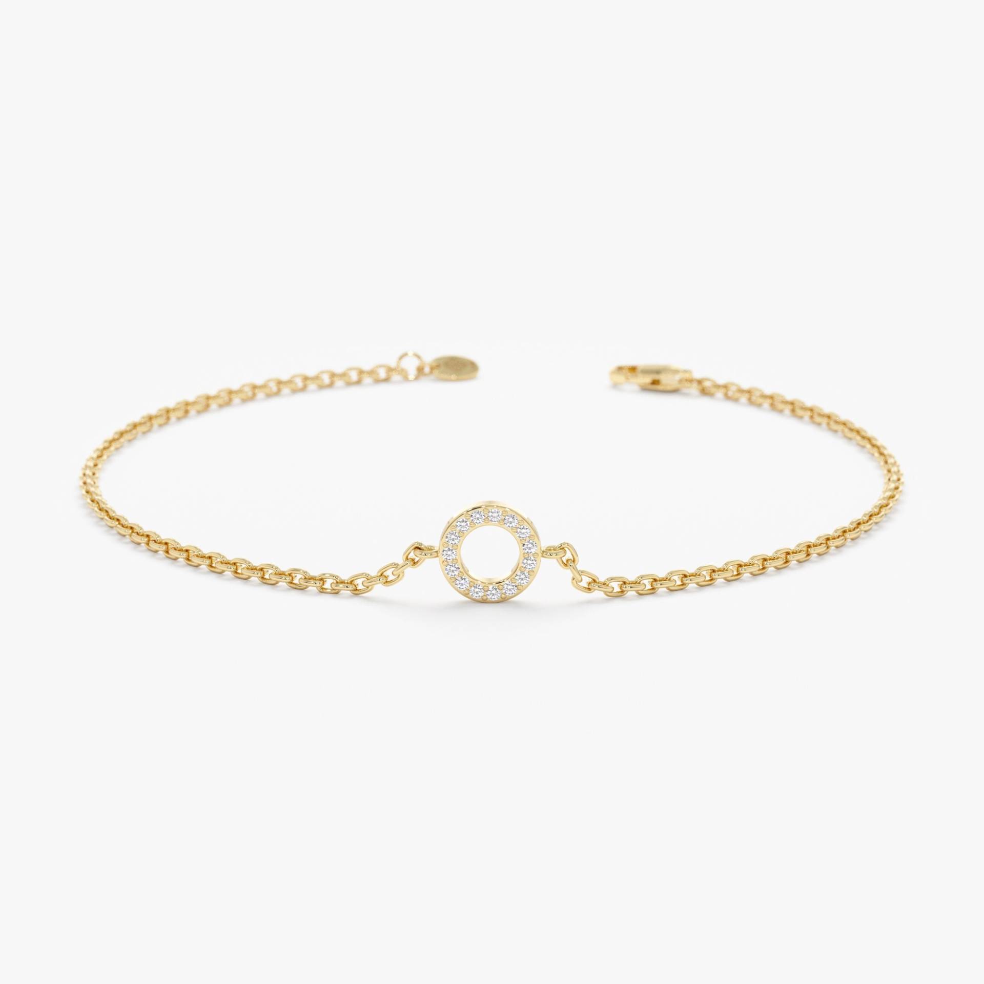 14K Gold Dainty Circle Diamant Armband, Arm Stacking, Echte Diamanten, Massivgold, Rose, Weiß - Oder Gelbgold, Lola von SarahEliseJewelry