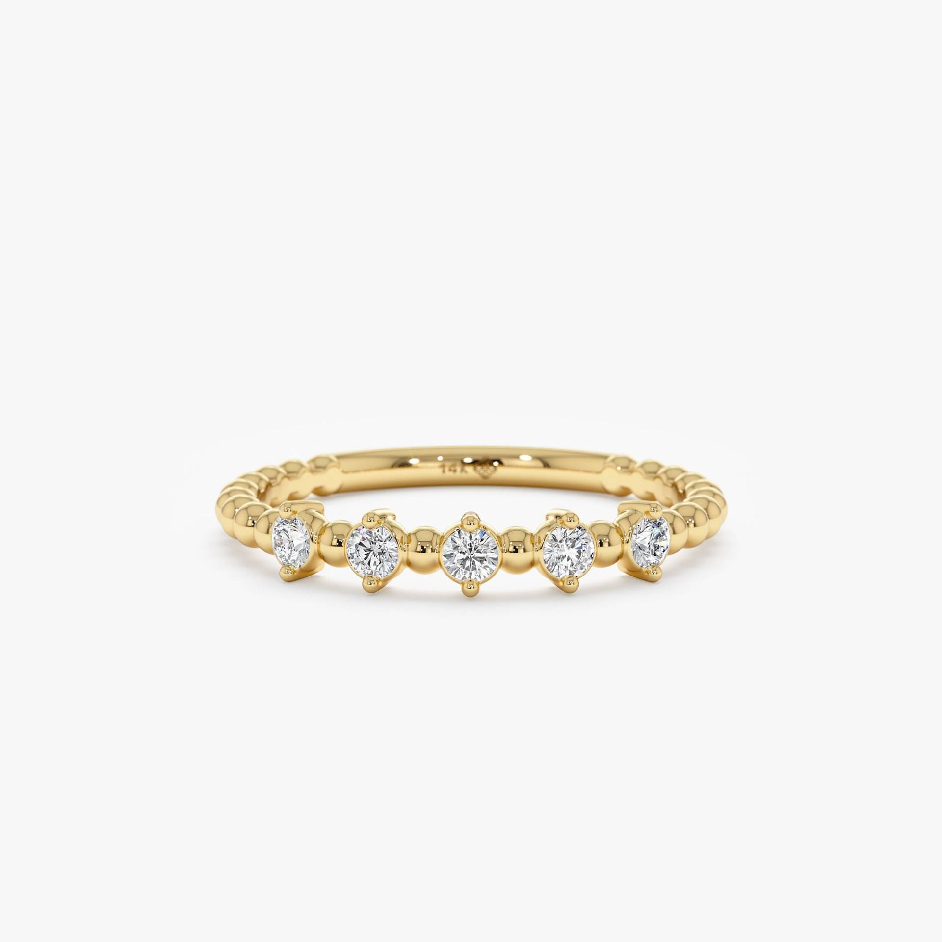 14-Karätiger Diamant-Perlenring Aus Gold, Ehering Massivem Stapelbarer Diamantring, 14-Karätiges Rosé-, Weiß - Und Gelbgold, Zierlicher Valeria von SarahEliseJewelry