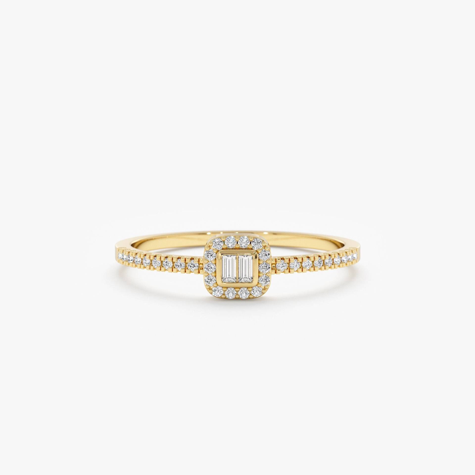 14K Gold Diamantring, Zierlicher Stapelbar, Weiß-, Rosé-, Gelbgold, Minimalistisch, Verlobungsring, Zierliche Baguettes, Sarafina von SarahEliseJewelry