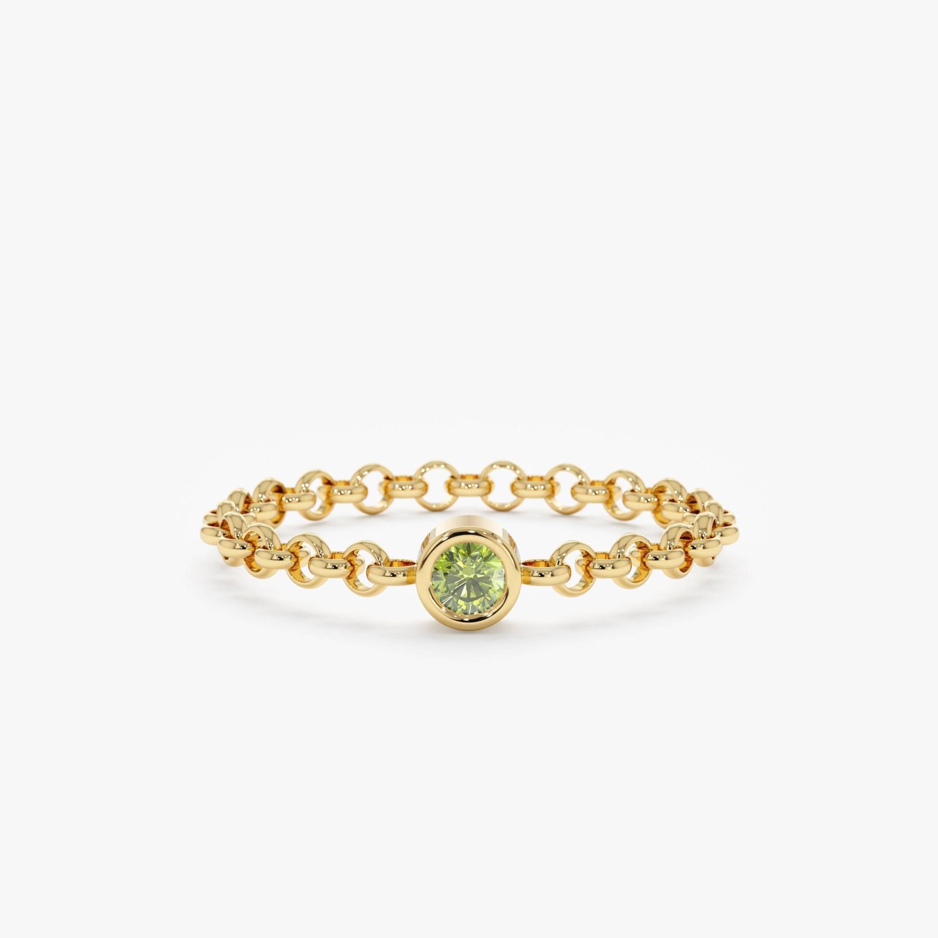 Peridot-Ring Aus 14 Karat Gold, Loser Goldkettenring, Geburtssteinring Mit Lünette, Ring Am Kleinen Finger, Geburtsstein August von SarahEliseJewelry